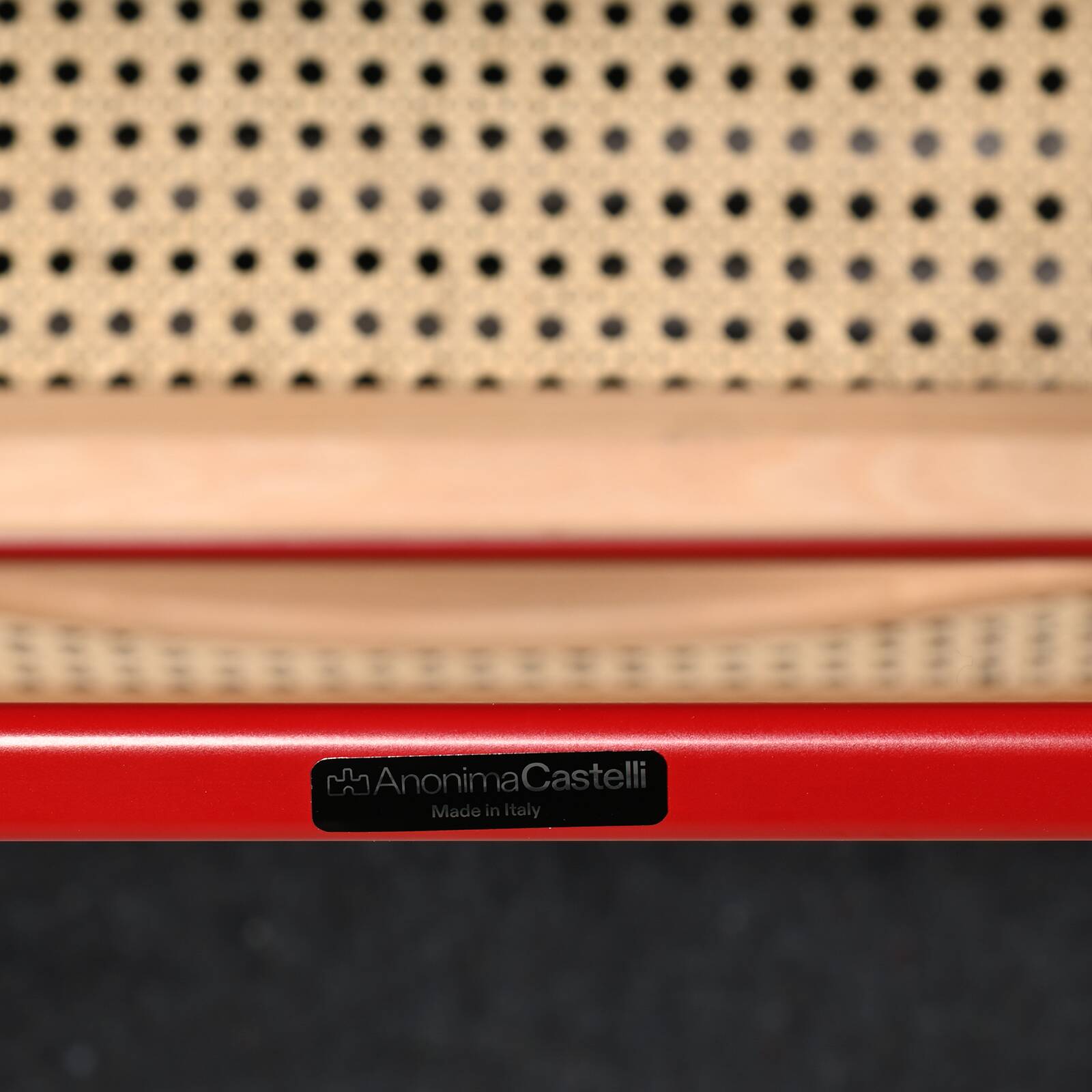 Giancarlo Piretti Plia Folding Chair in Red and Straw for Castelli, Italy