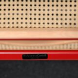 Giancarlo Piretti Plia Folding Chair in Red and Straw for Castelli, Italy
