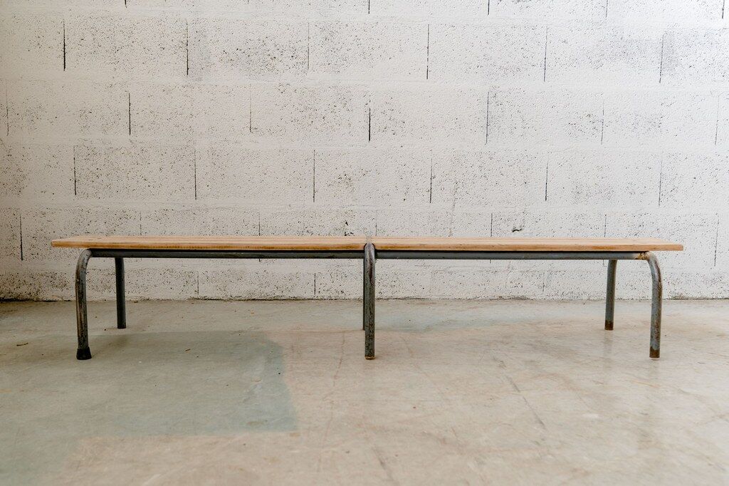 School bench grey metal