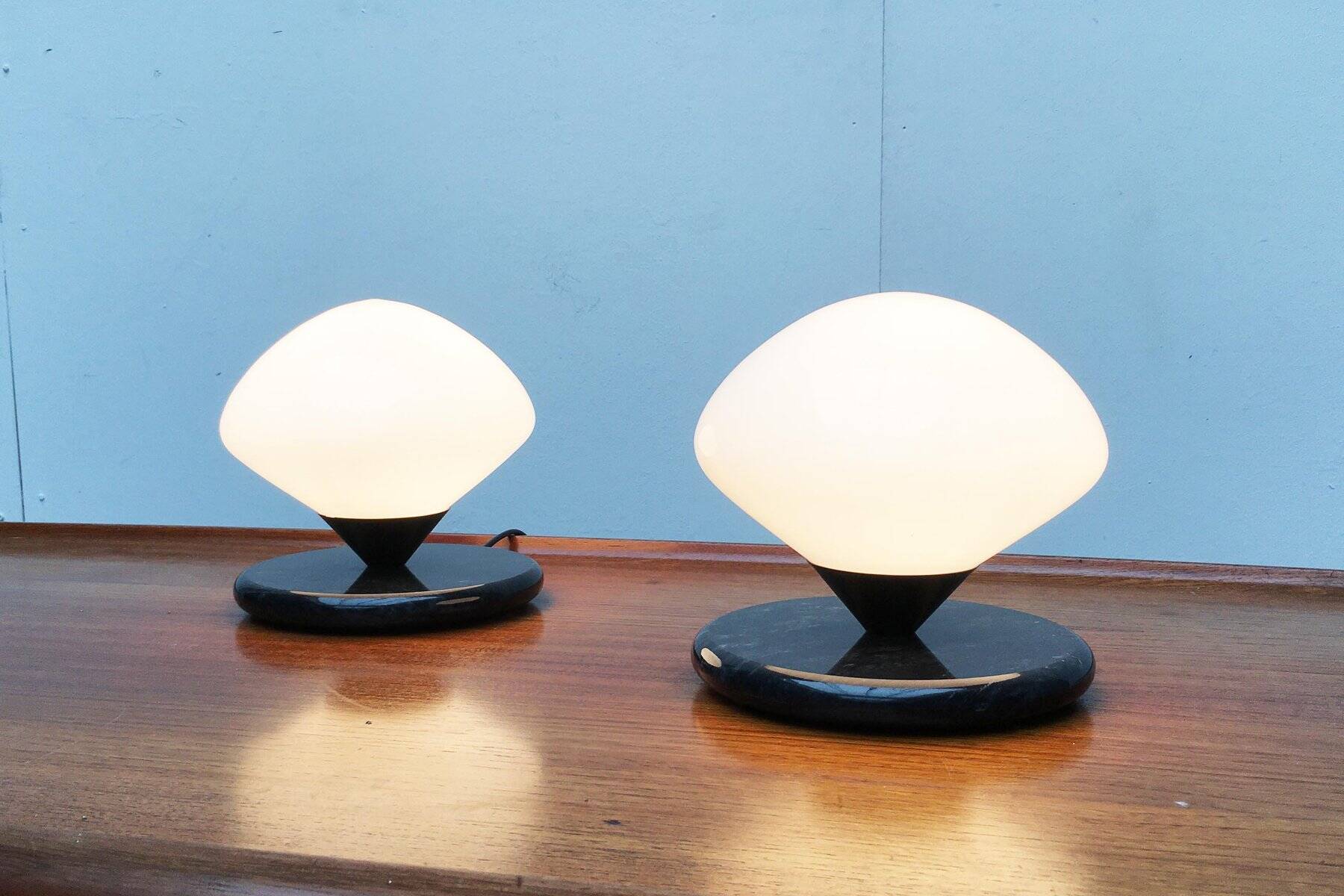 Vintage Swiss marble and glass table lamps by Optelma, set of 2.