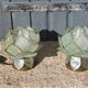Pair of designer table lamps in turquoise blue green capiz mother-of-pearl from the 70s