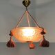 Ancien lustre degue, suspension vasque art déco 1 feu, en pâte de verre rose. signé degué