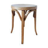 Vintage round kitchen stool, waxed bentwood, 50s, Baumann style