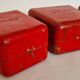 Set of three red painted metal railway boxes with SNCF logo