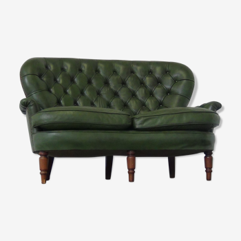 Canapé Chesterfield en cuir vert vintage