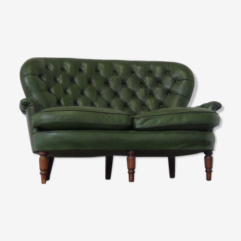 Vintage green leather Chesterfield sofa
