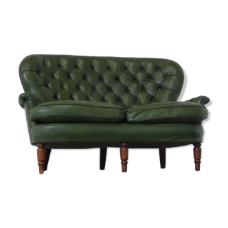 Vintage green leather Chesterfield sofa