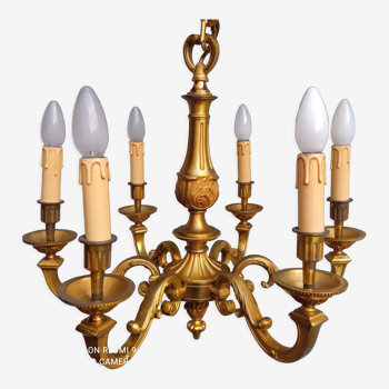Old chandelier 6 lights in gilded bronze Lucien Gau,  Louis XVI