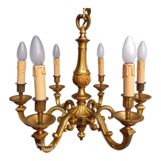 Old chandelier 6 lights in gilded bronze Lucien Gau,  Louis XVI