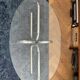 Oval glass coffee table with chrome legs, vintage 70s design.