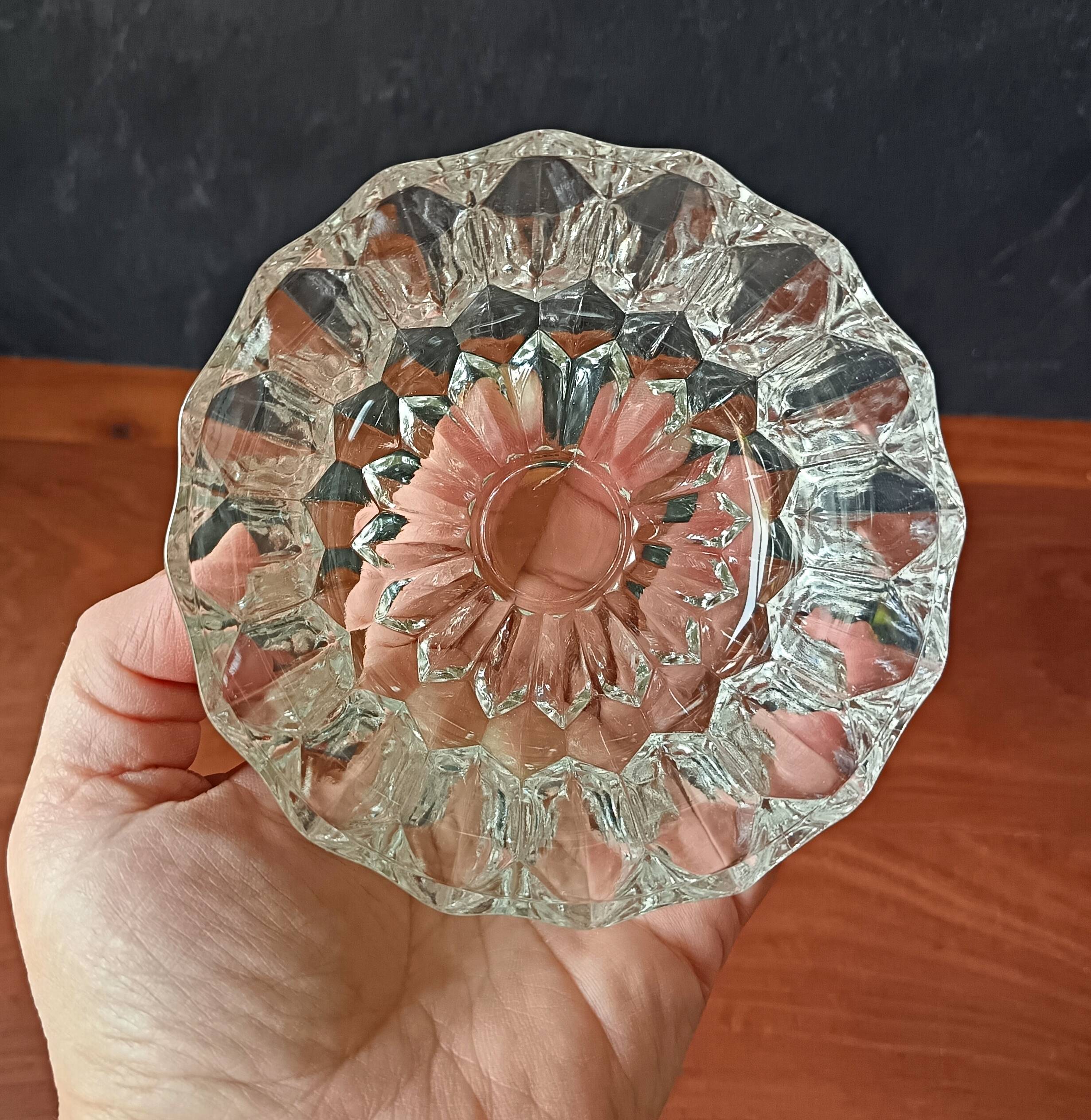 Transparent glass dessert service, vintage salad bowl France.