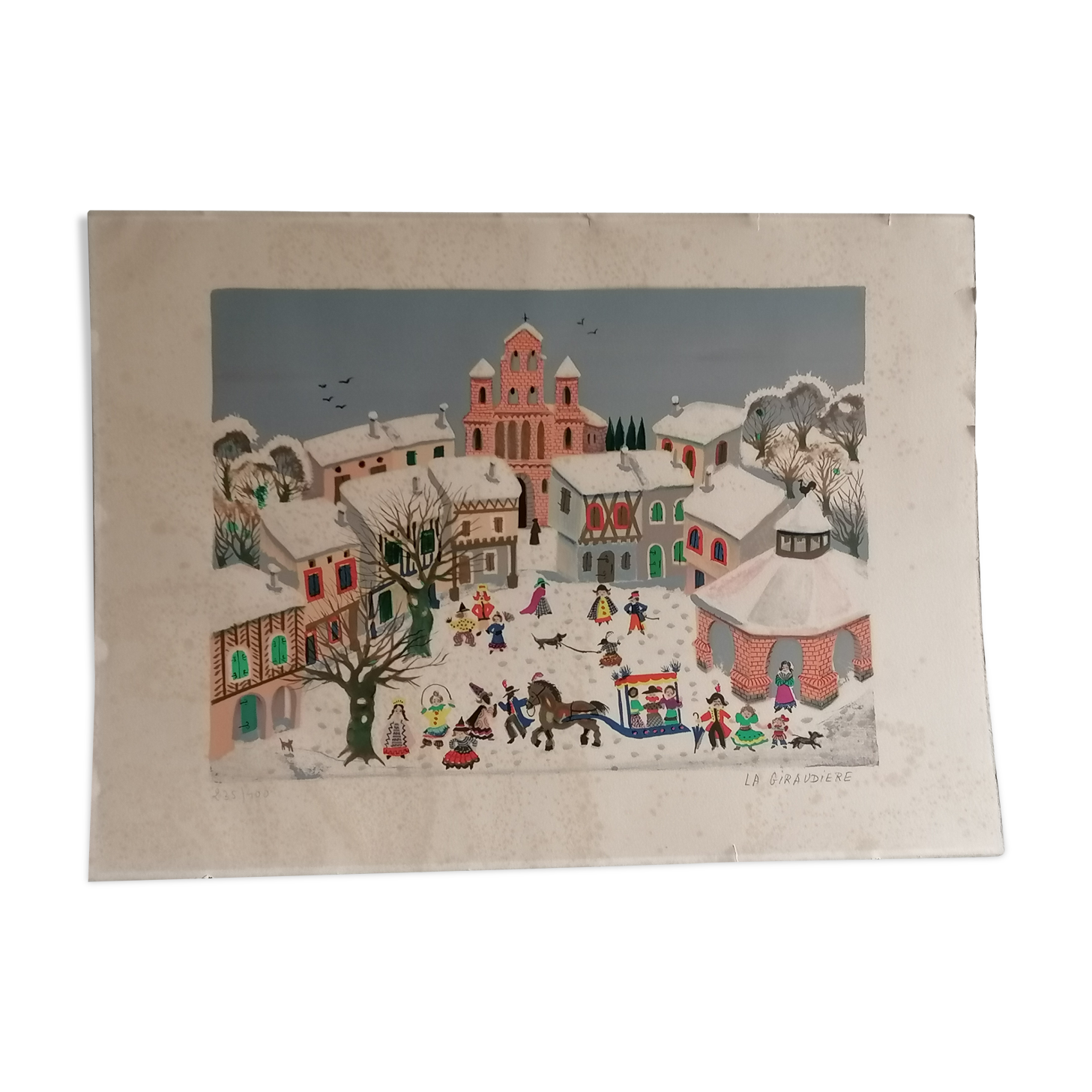 Lithography. Mady DE LA GIRAUDIERE (1922-2018) Naïve art . Signed. Numbered.