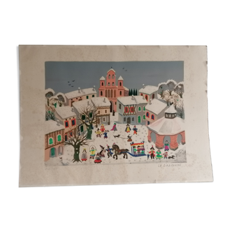 Lithographie. mady de la giraudiere (1922-2018) art naïf . signée. numérotée.
