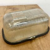 Industrial white porcelain cage wall light with ribbed glass, 1970s