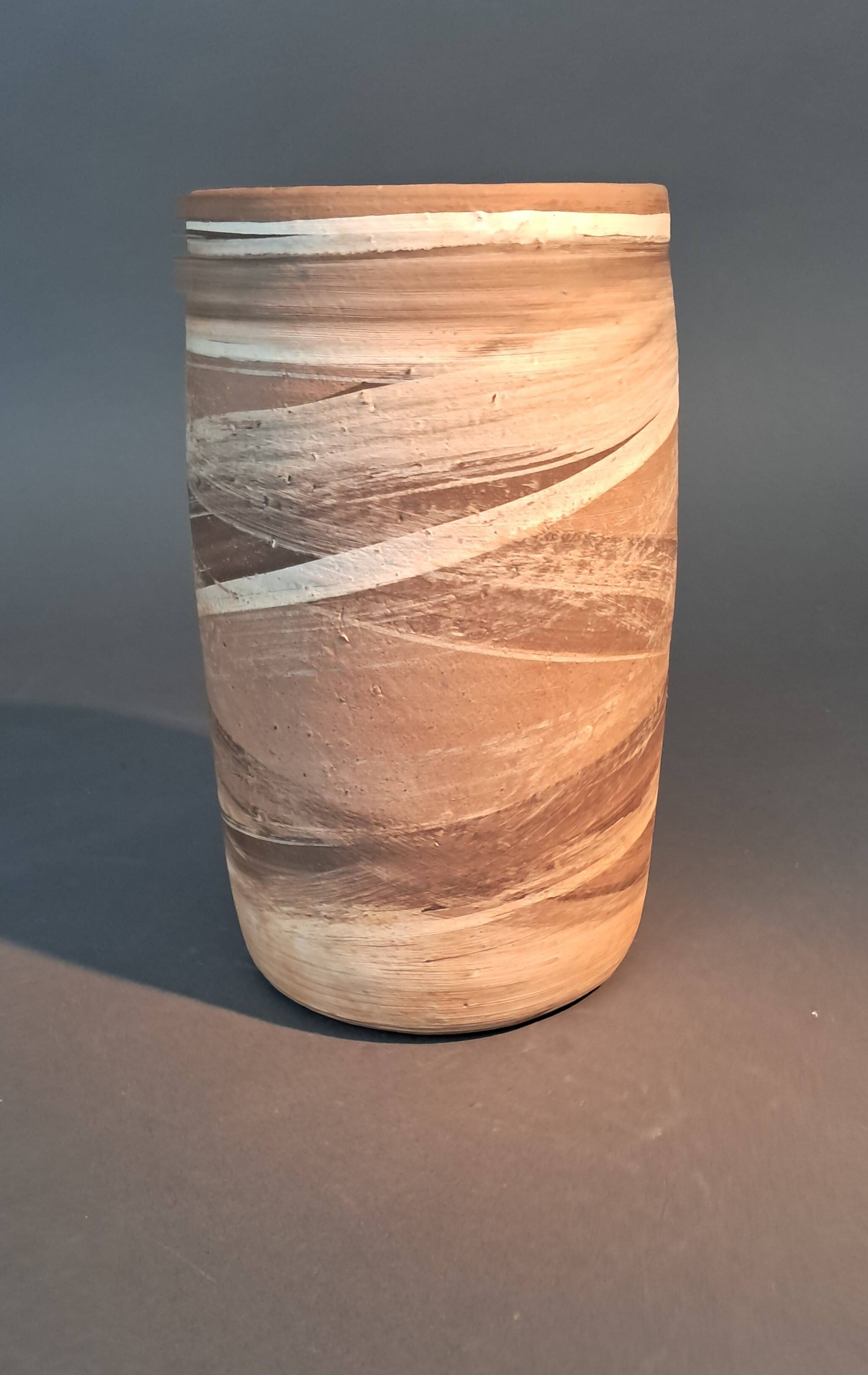 Painted terracotta scroll vase, La Borne circa 1960 by Anne-Marie Sybsema de Bay.