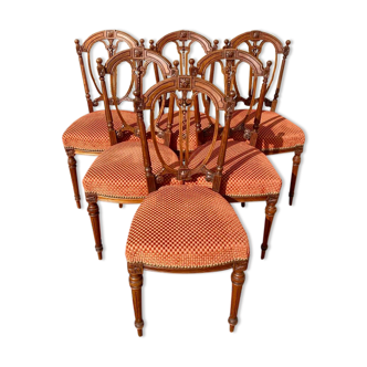 Suite of 6 chairs in walnut  Louis XVI style