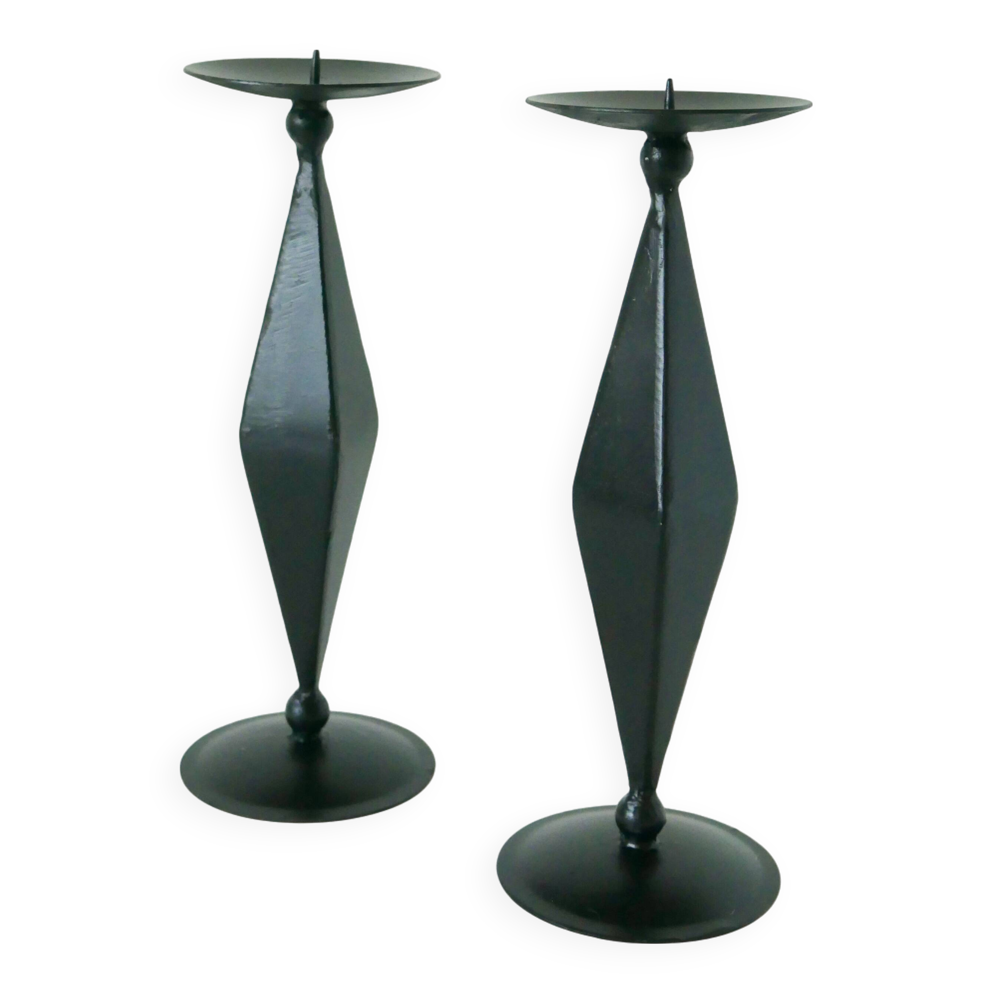 Pair of wooden and wrought iron candlesticks, Sculptural, 1970