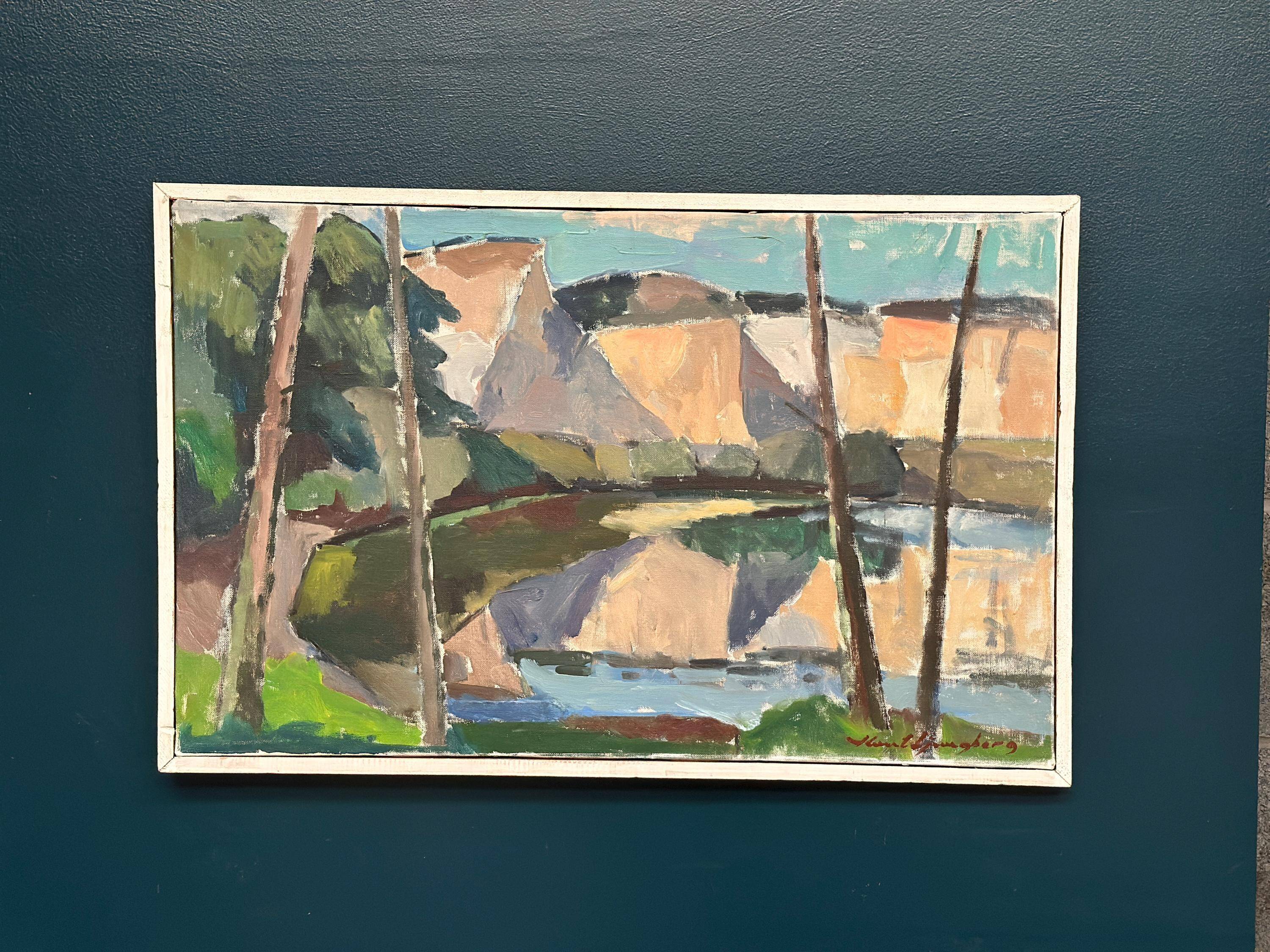 Original Mid Century Swedish Oil On Canvas – “Abstract Landscape” By Knut Ljungberg – Vintage – Framed – 84 × 54 Cm (33.1" × 21.3")
