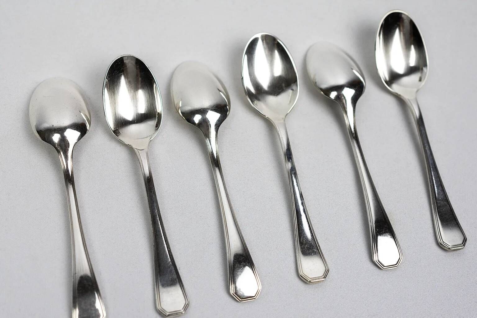 6 Christofle America espresso spoons in silver-plated metal, Luc Lanel