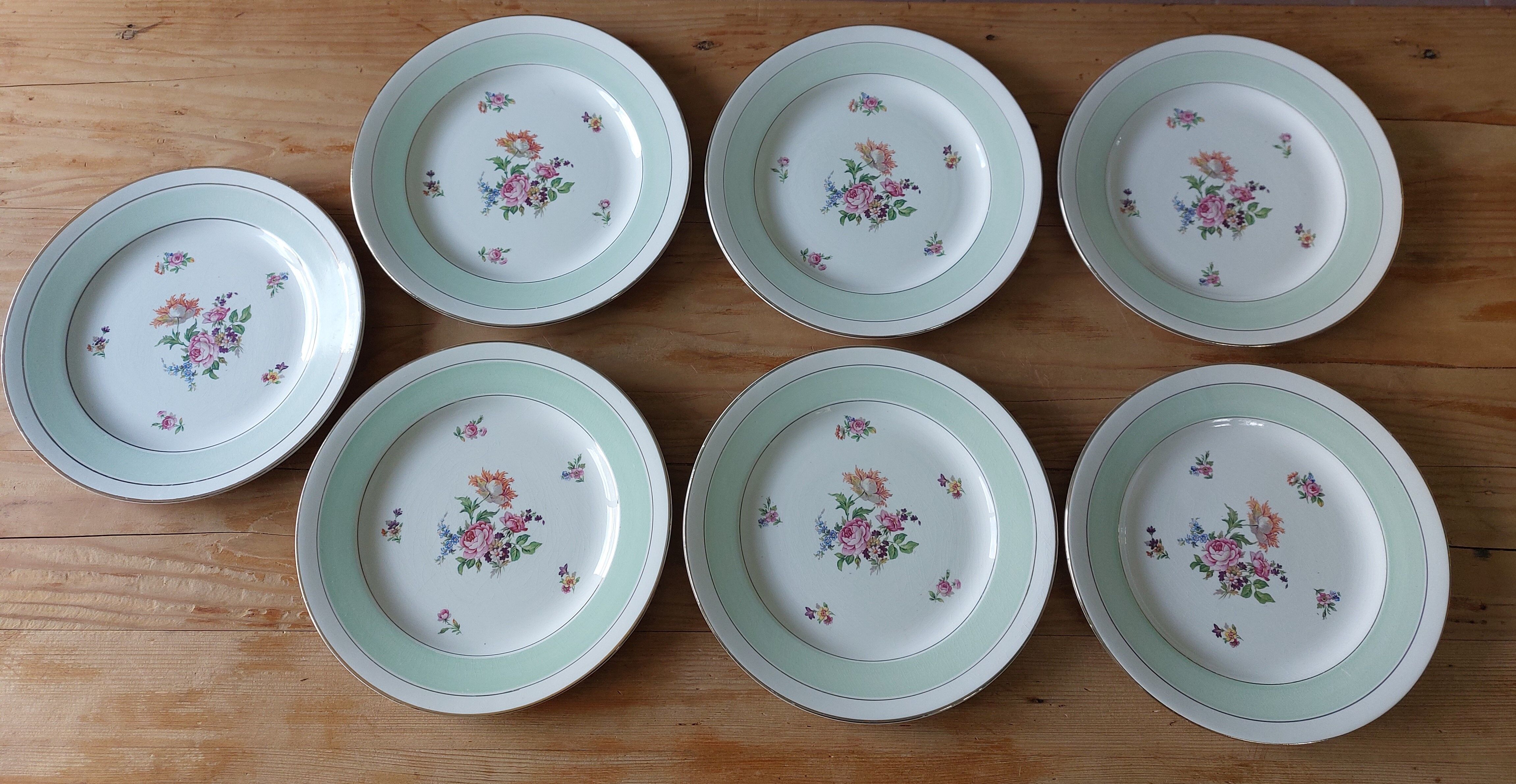 Flat almond green half-porcelain plates