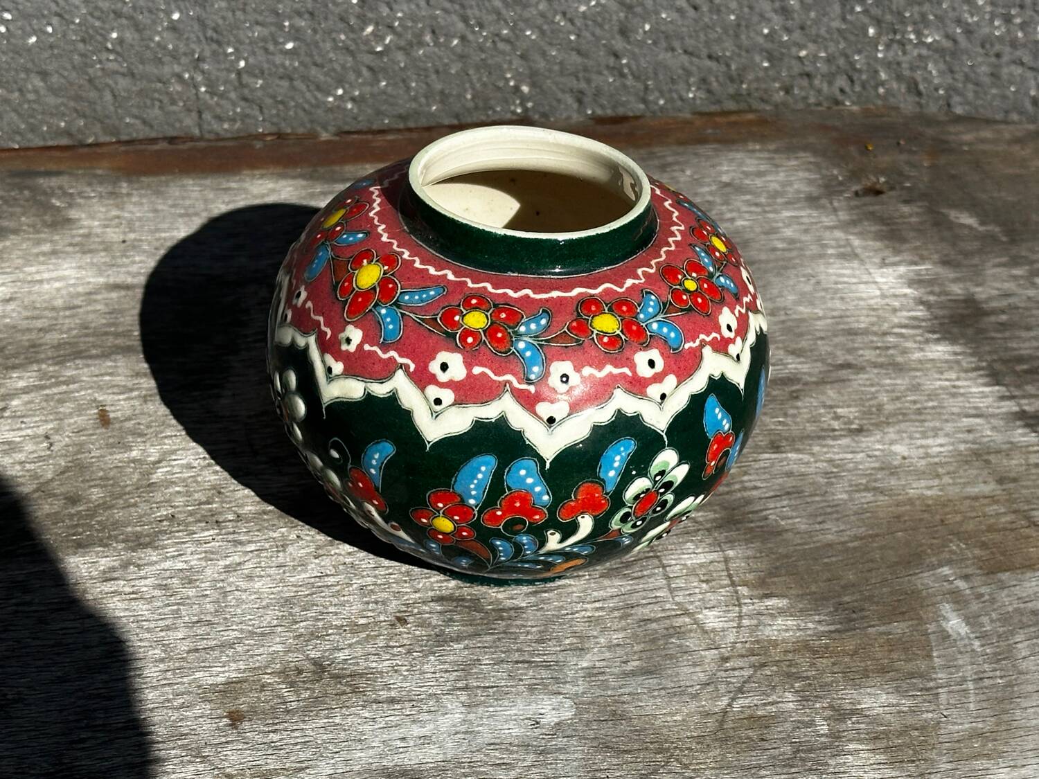 Petit Vase Vintage rond en céramique Turque H 11 cm