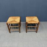 Set of Dutch beechwood stools with rush seat