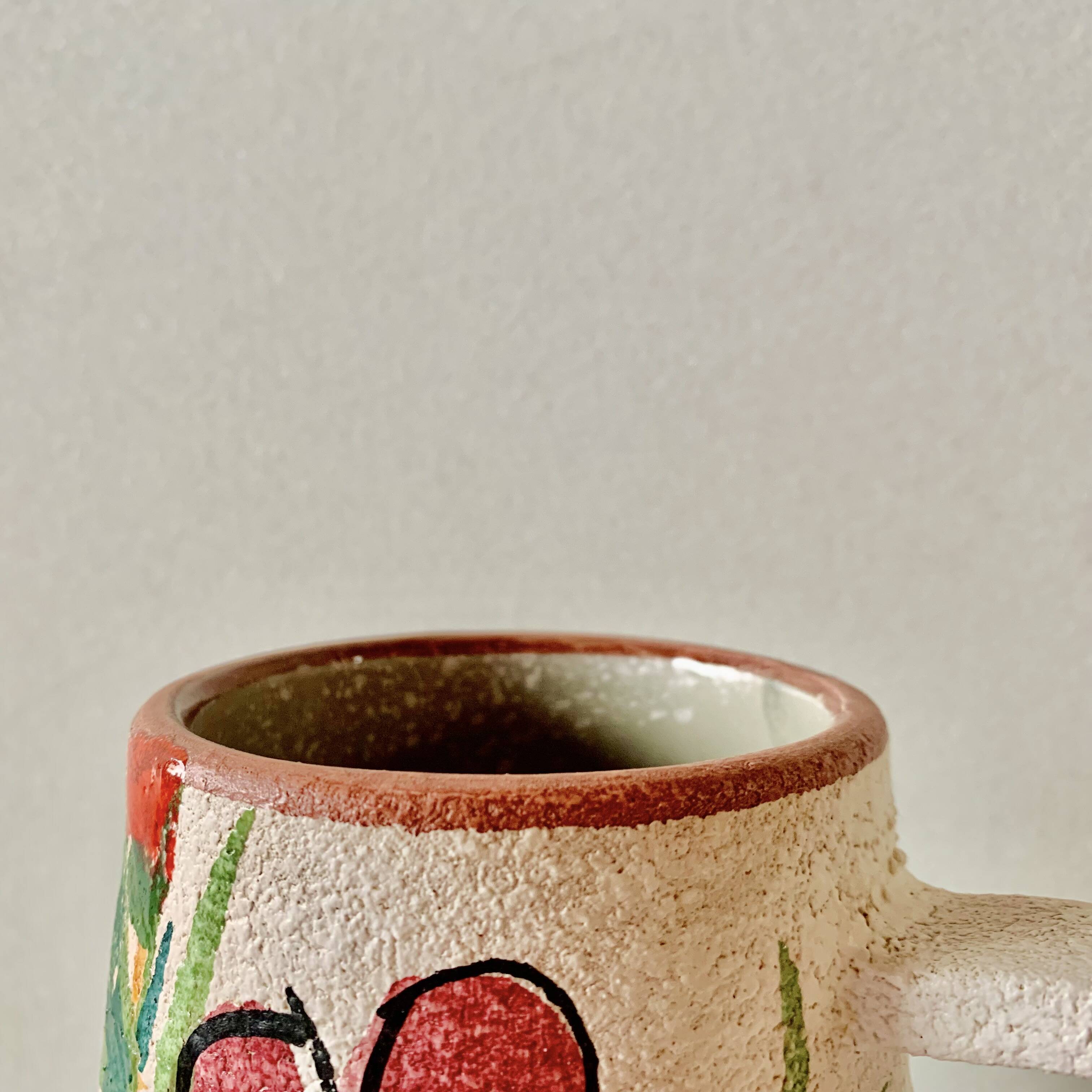 Large vintage ceramic vase - hand-painted floral decoration - Italy