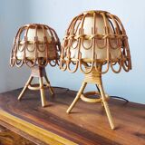 Pair of vintage 70s rattan lamps