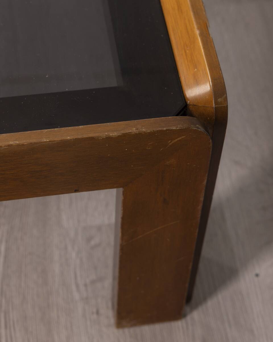 TABLE BASSE VINTAGE DES ANNÉES 1970 EN BOIS ET VERRE CONÇUE PAR AFRA ET TOBIA SCARPA