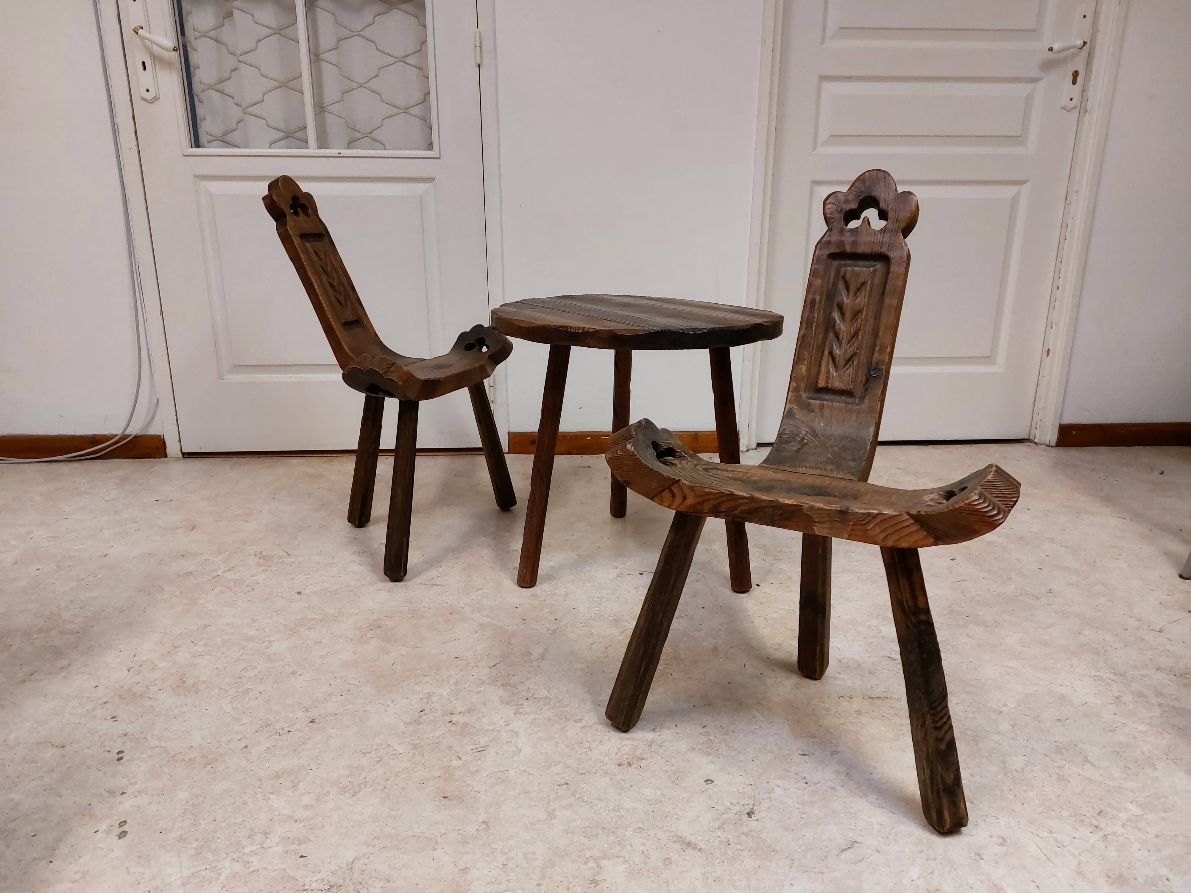 Coffee set coffee table and tripod low chairs - Spanish brutalist design - 1950s