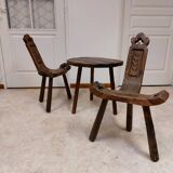 Coffee set coffee table and tripod low chairs - Spanish brutalist design - 1950s