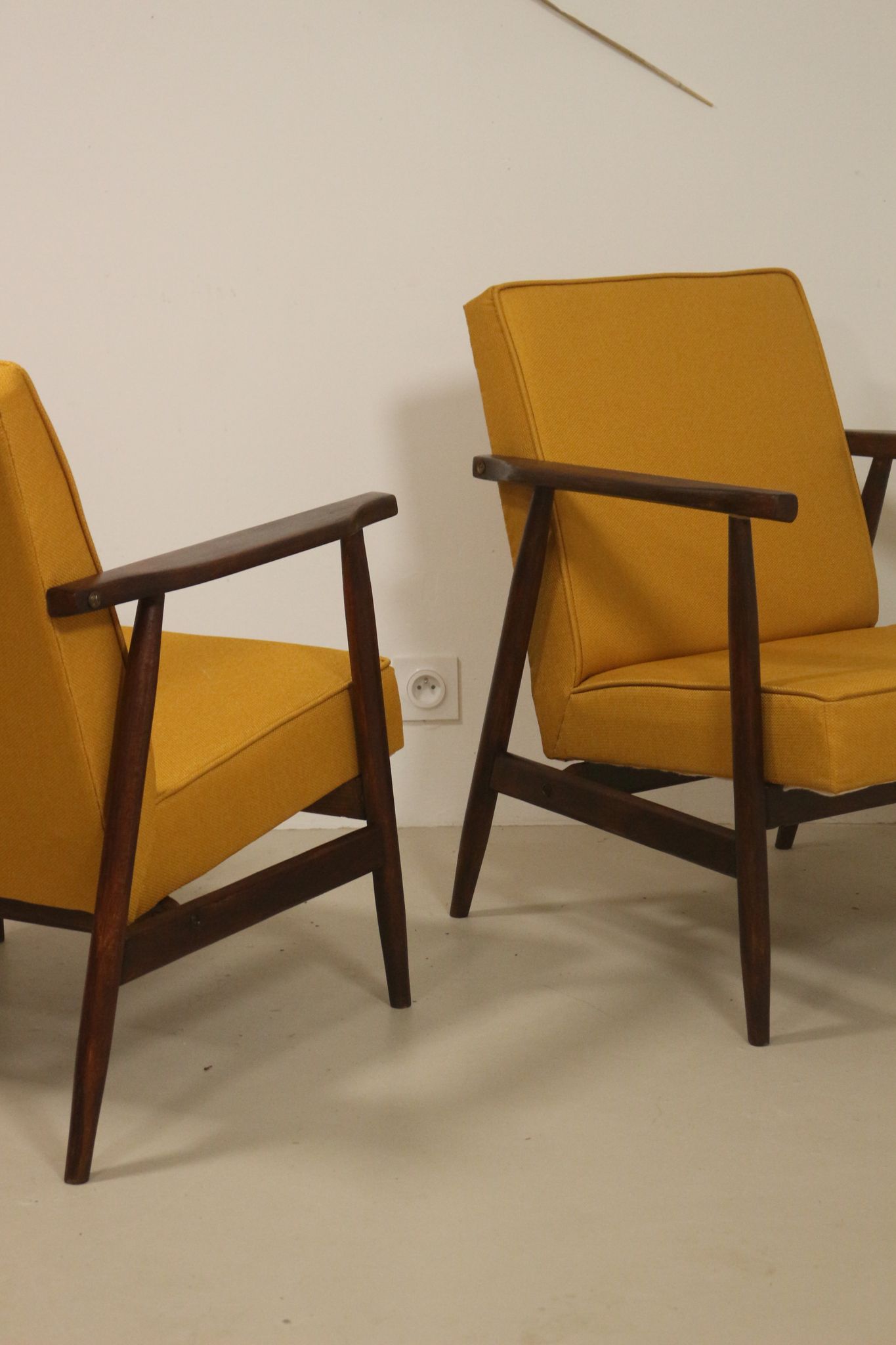 Pair of armchairs Henryk lily 300-190s 1970s yellow fabric