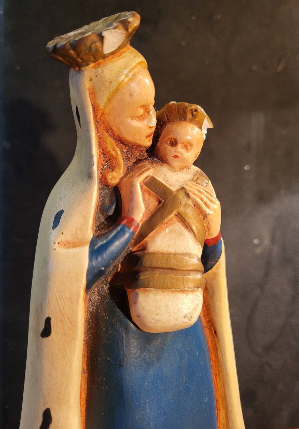 Virgin Mary with Child statue signed by Jeanne Ferrez