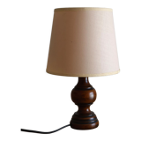 Vintage table lamp in turned wood and fabric lampshade