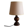 Vintage table lamp in turned wood and fabric lampshade
