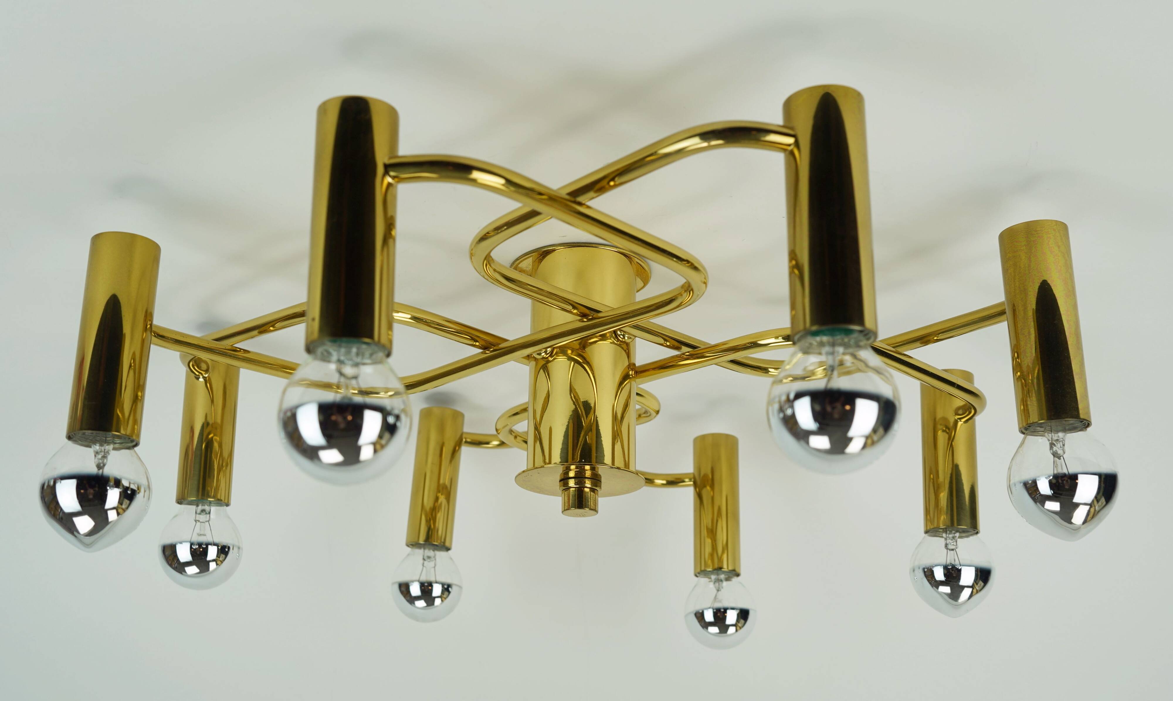 large 1970s sputnik brass CEILING LAMP 8-light ceiling fixture