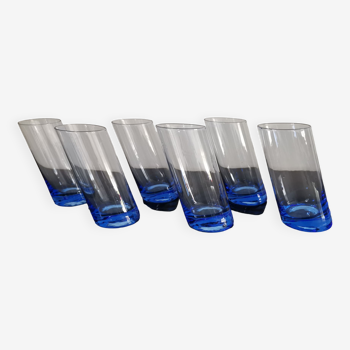 6 verres bleus en verre soufflé