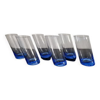 6 original blue blown glass glasses