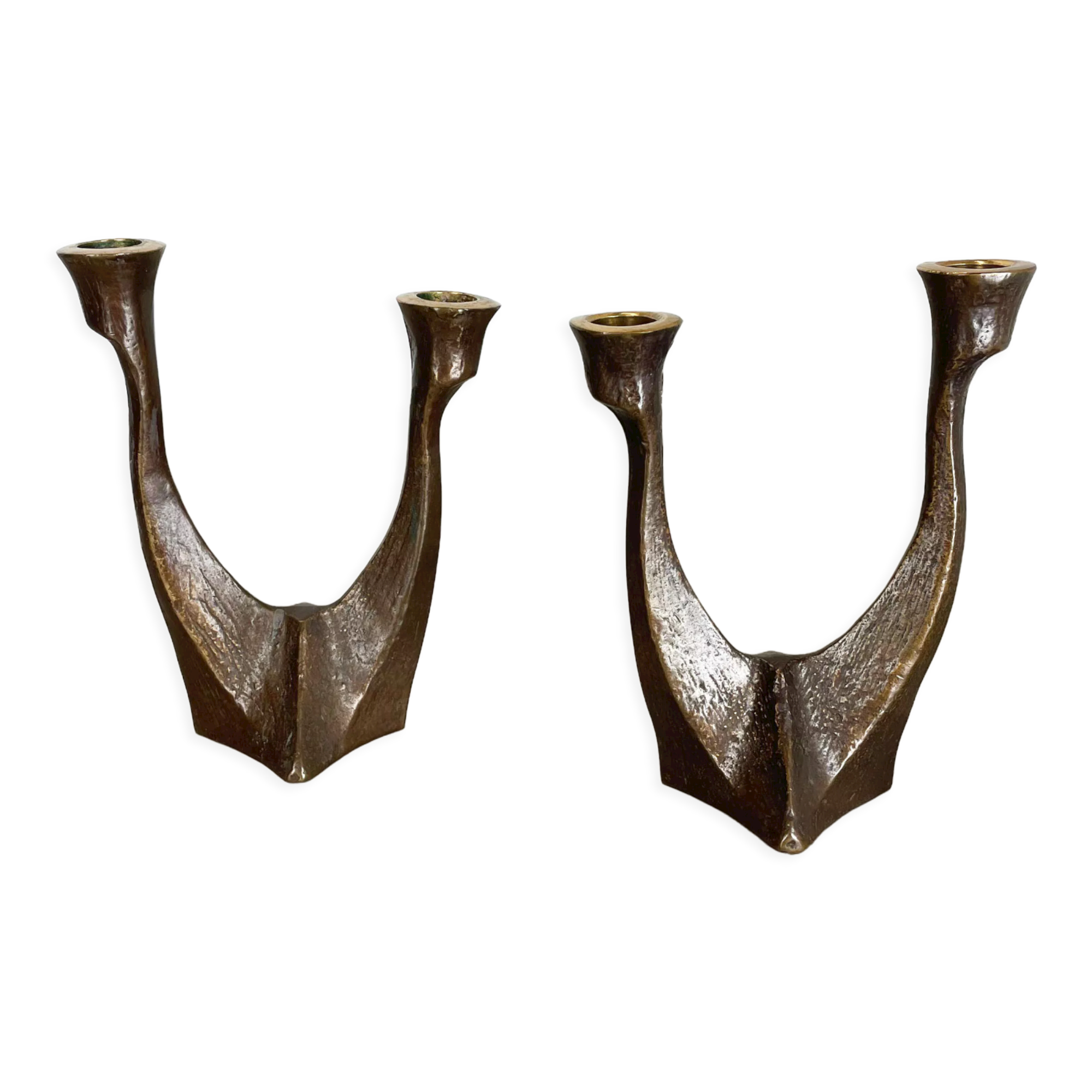 set of 2 Midcentury Brutalist Bronze Candleholder, Michael Harjes, Germany 1960s