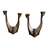 set of 2 Midcentury Brutalist Bronze Candleholder, Michael Harjes, Germany 1960s