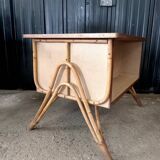 Vintage desk with rattan and solid oak compass legs