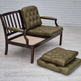 1970s, Scandinavian 2 seater sofa in original condition, green furniture leather, solid teak wood.