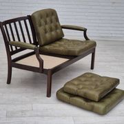 1970s, Scandinavian 2 seater sofa in original condition, green furniture leather, solid teak wood.