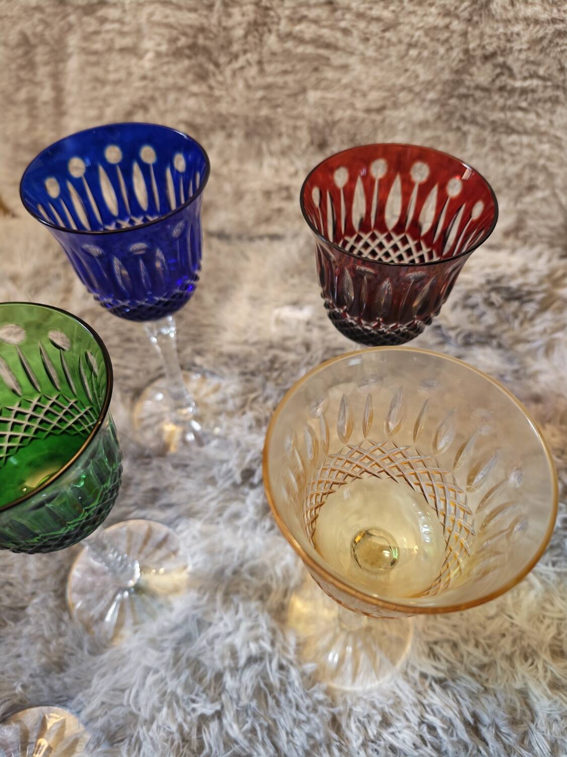 6 large coloured crystal goblets - Saint Louis Bac style
