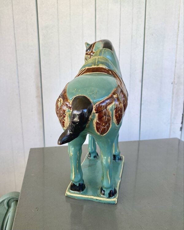 Cheval vintage en Ceramique émaillée turquoise