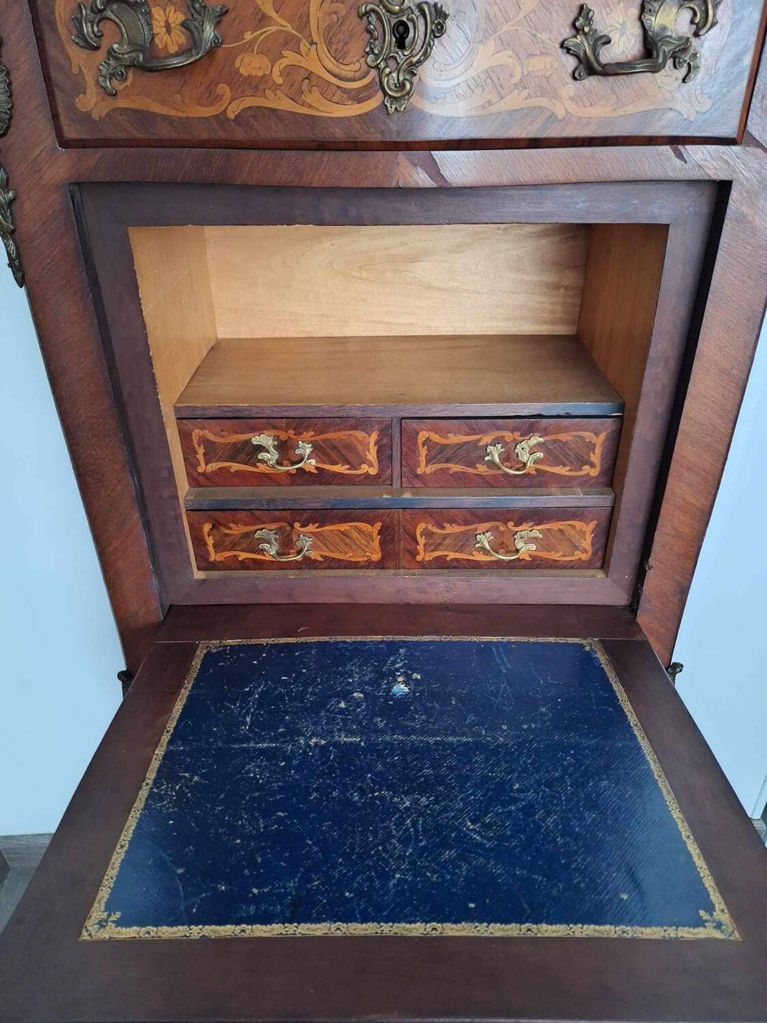 Antique secretary with marble top, late 19th century office furniture