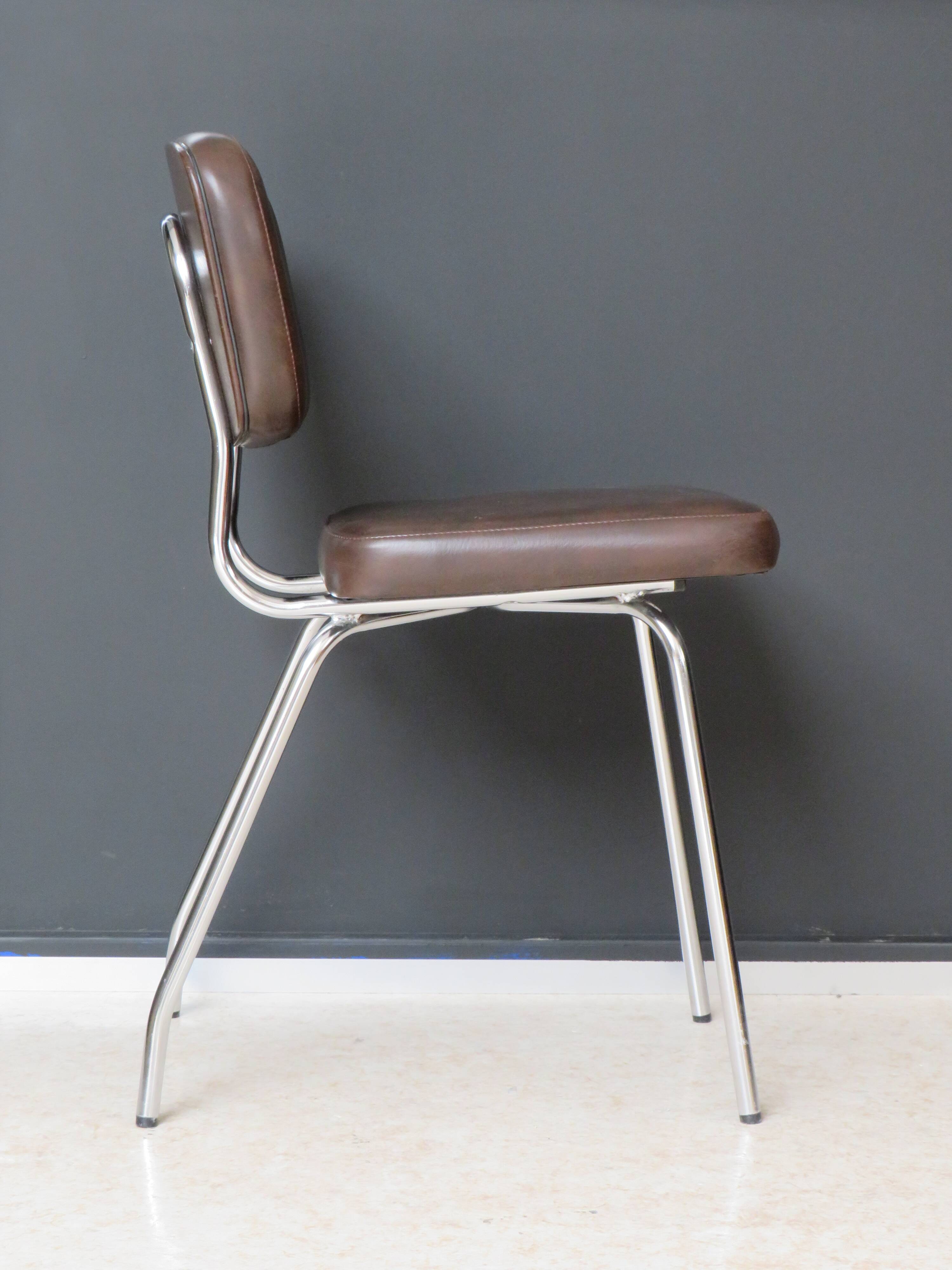 Set of 4 chairs in skaï and vintage chrome