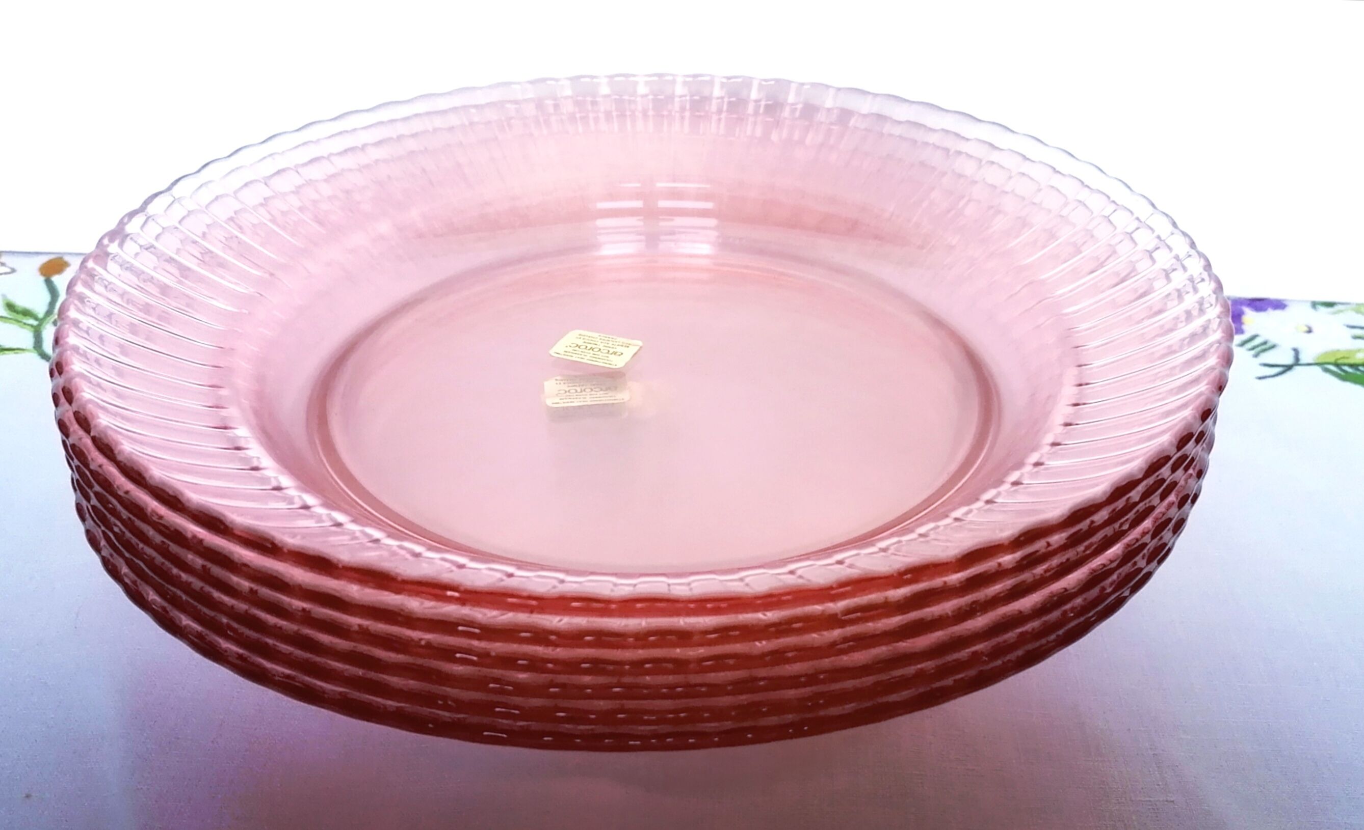 6 hollow plates glass pink Arcoroc