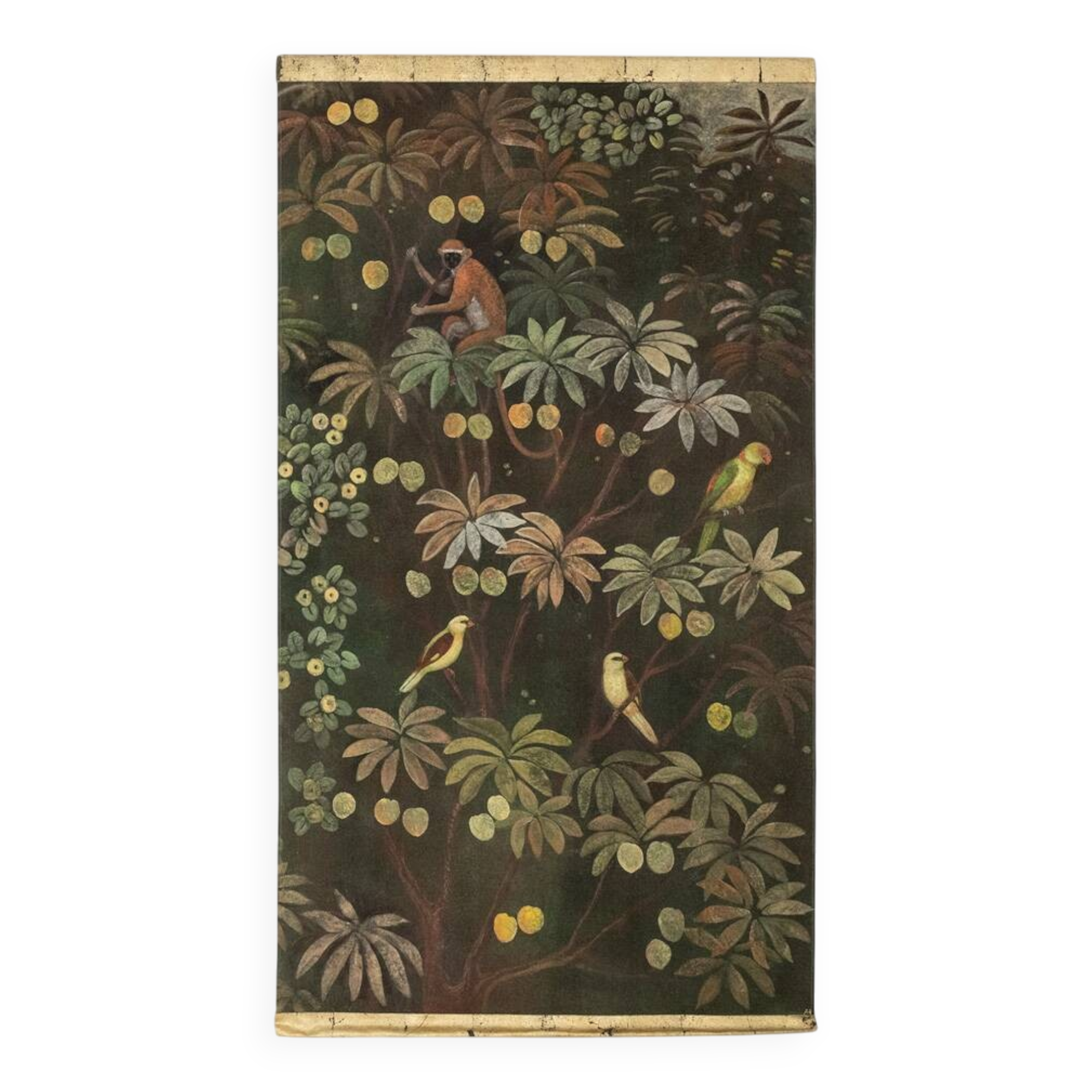 Painted canvas depicting animals on an exotic background. Contemporary.