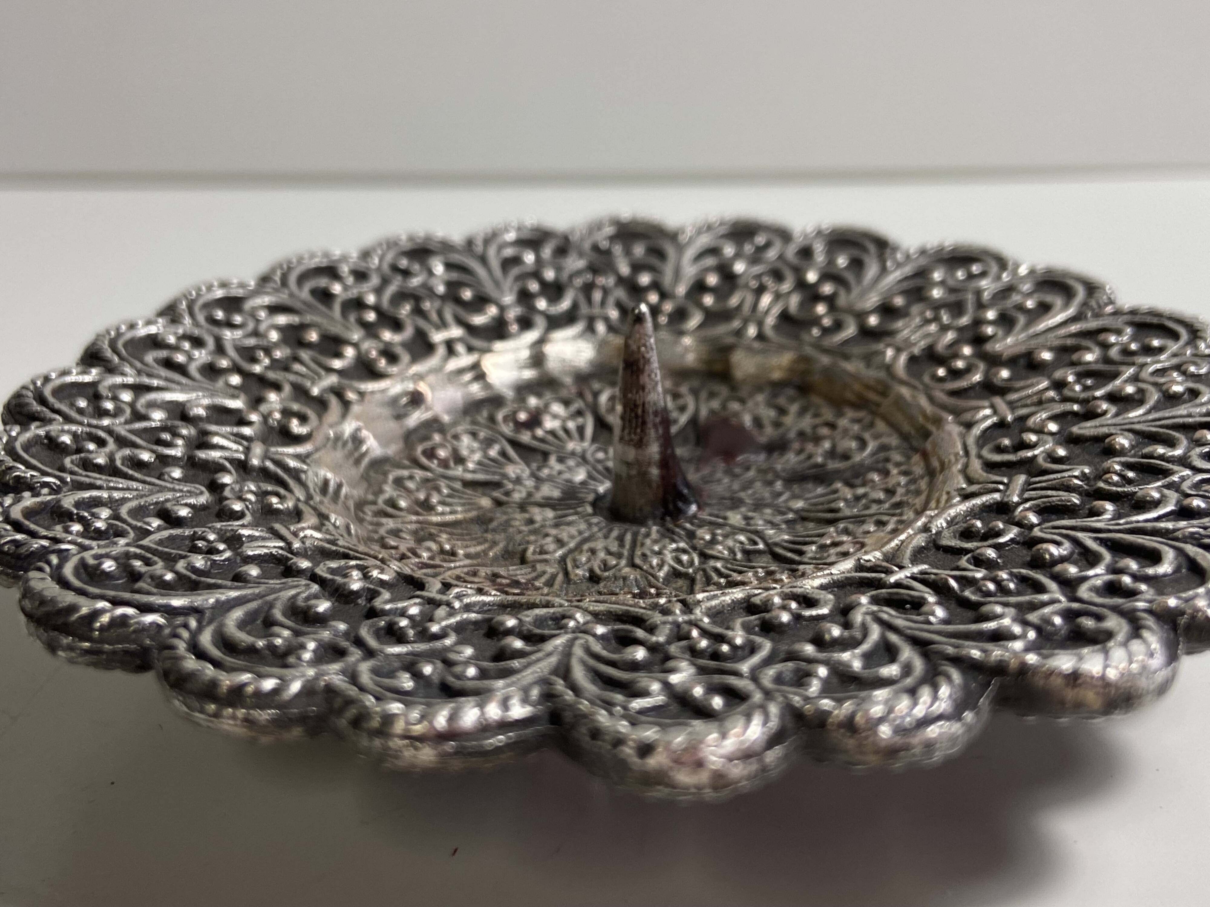 Antique Small Table Candlestick Holder Silver Plated Bronze Chiseled France